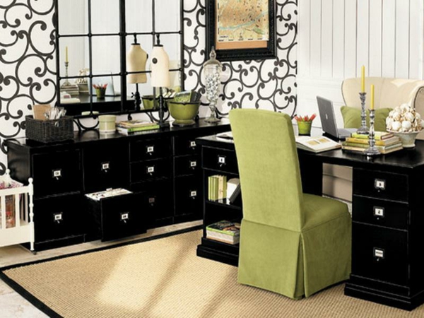 Γραφεία-σχεδιασμός-cool-εξοπλισμός-με-ένα-πράσινο-καρέκλα