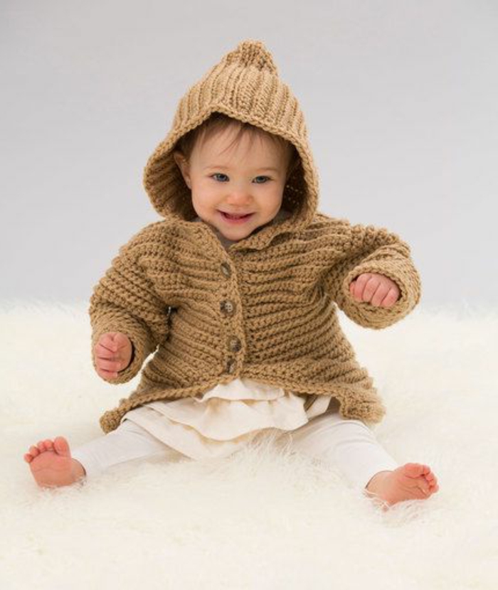 μωρό πουλόβερ δεμένη καφέ-με-καπέλο