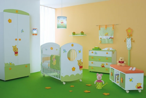 chambre de bébé design-chambre-bébé-complète-chambre-bébé-décorer-chambre de bébé jaune-vert
