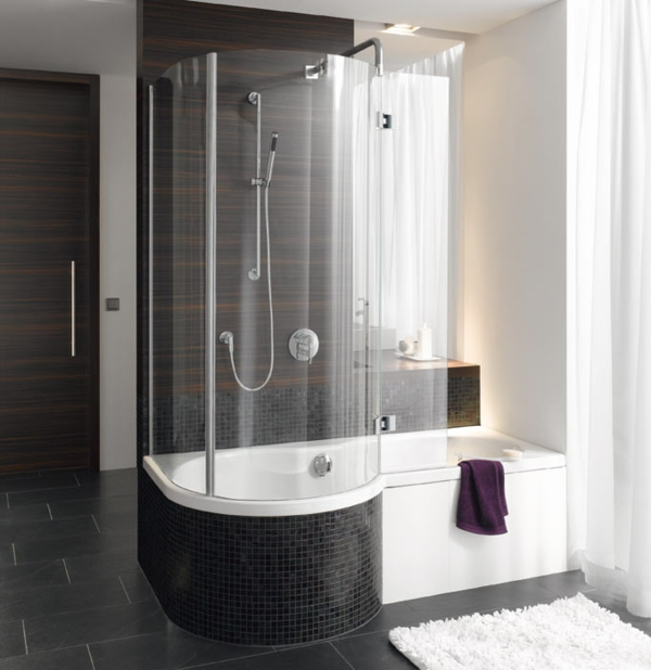 浴缸 - 浴缸 - 淋浴房 - 黑色和漂亮的淋浴房门