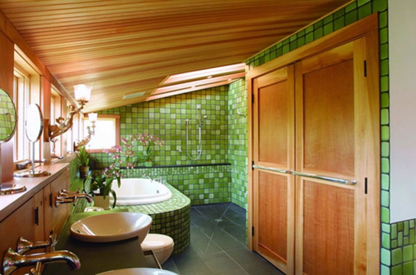 kylpyhuone-ruskea-vihreä-moderni yhdistelmä - kylpyhuone laatat ideoita