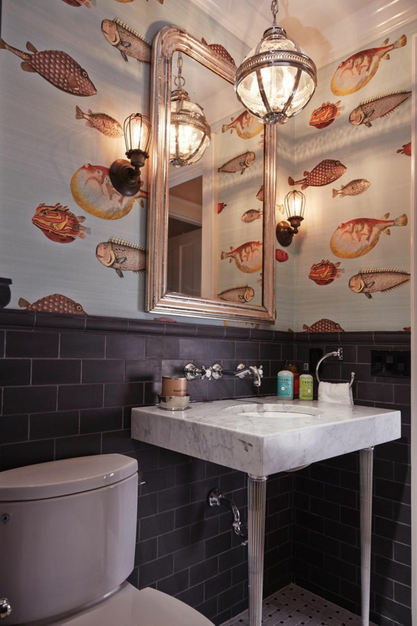 μπάνιο-ιδέες-σχεδιασμού ταπετσαρία-ιδέες-σχεδιαστής ταπετσαρία-με-ψάρια-ταπετσαρία σχεδιασμού