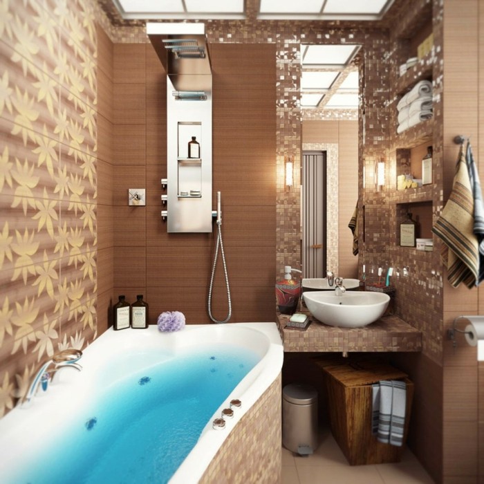 浴室，用马赛克，褐色，美丽，细致入微