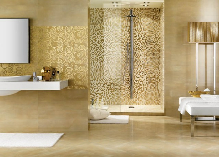 浴室，外观与镶嵌金色色，modern-