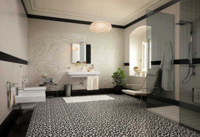 浴室，用马赛克灯模型，非常现代