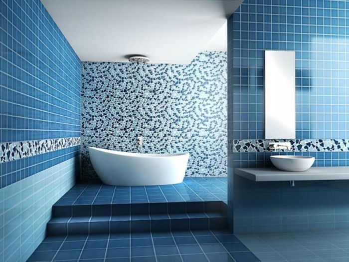 浴室与 - 马赛克美丽的蓝色设计