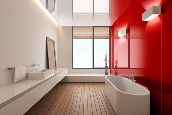बाथरूम सुविधाएं- बाथरूम-सजावट-बाथरूम-सामान-सामान-उच्चारण-दीवार-इन-लाल