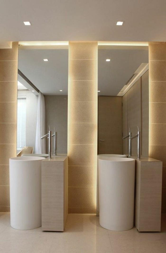बाथरूम डिजाइन-विचारों-बदर-विचारों बाथरूम में बेज-दर्पण के साथ-प्रकाश