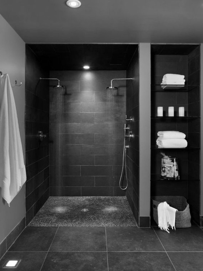 卫生间的设计思路贝德尔思路 - 浴室 - 在 - 黑色和灰色duschkabinne