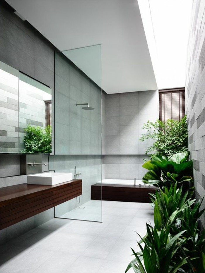 баня дизайн-идеи-Бадер-идеи-баня-растение с-много-зелени