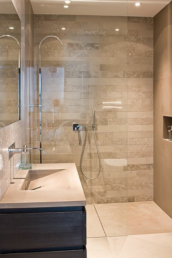卫生间的设计思路现代贝德尔 - 浴室 - 在棕色和米色淋浴房