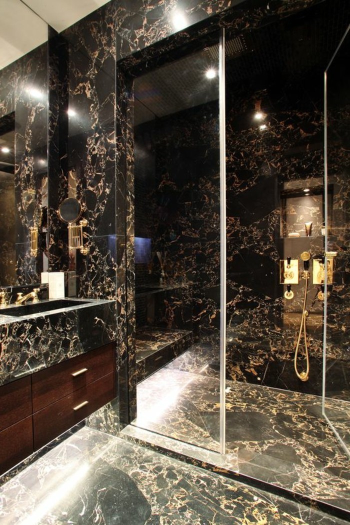 बाथरूम डिजाइन-विचारों-सुंदर-बदर-बाथरूम में काले बौछार बाड़े