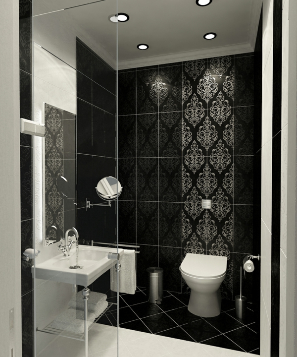 אמבטיה עיצוב קטן- bathroom-black קירות - אריחי אמבטיה מעניין