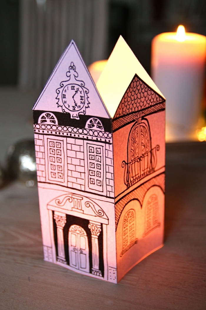 角纸灯笼，建筑，绘画，白蜡烛，烛光