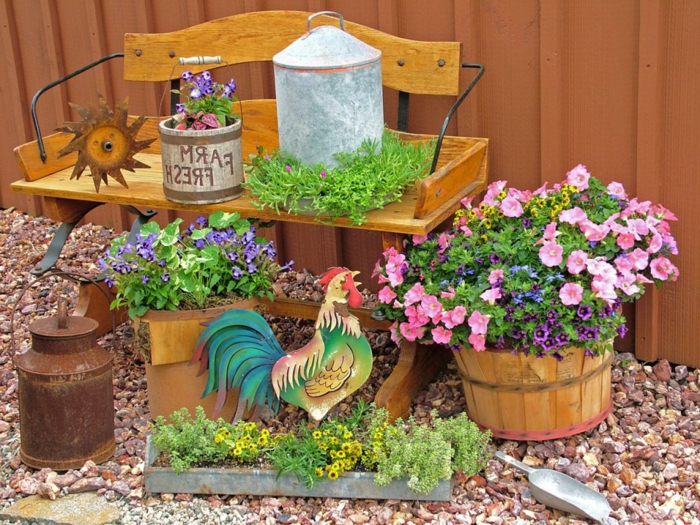 花盆自我设计理念鸡粉色花卉绿色设计理念木制家具装饰