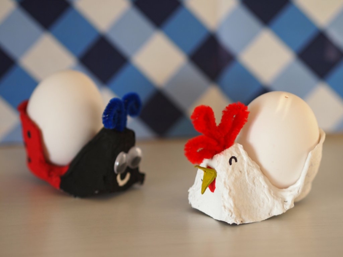 Kacsa és katicabogarak a tojás karton részeiből - kézművesek húsvétnak