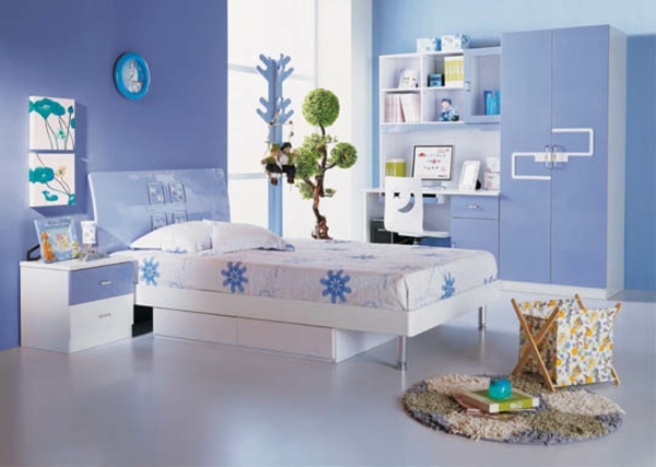 habitación de los niños - dormitorio con tintes azules