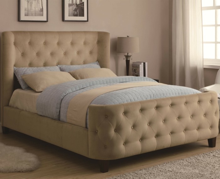 米色模型 - 床架，精美的设计，在浪漫的卧室