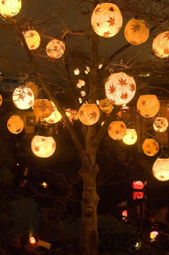 iluminadas lámparas globos hojas jardín Decoración del árbol