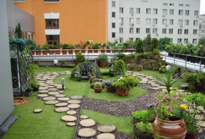bepflanzung-屋顶露台，花园式设计blumentüpfer