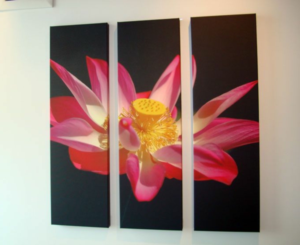 картина на три части - розова цветя като стена декорация идея