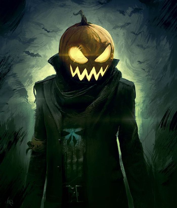 एक जैक ओ'Lantern Gesicht mit einem zerrissenen Kostüm Bilder zu Halloween 
