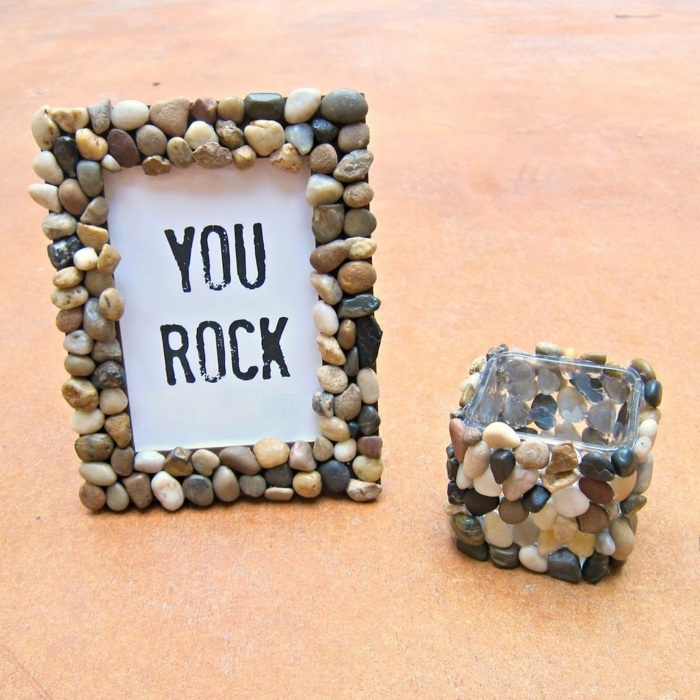 إطار DIY مزين بالحجارة الصغيرة ، زهرية