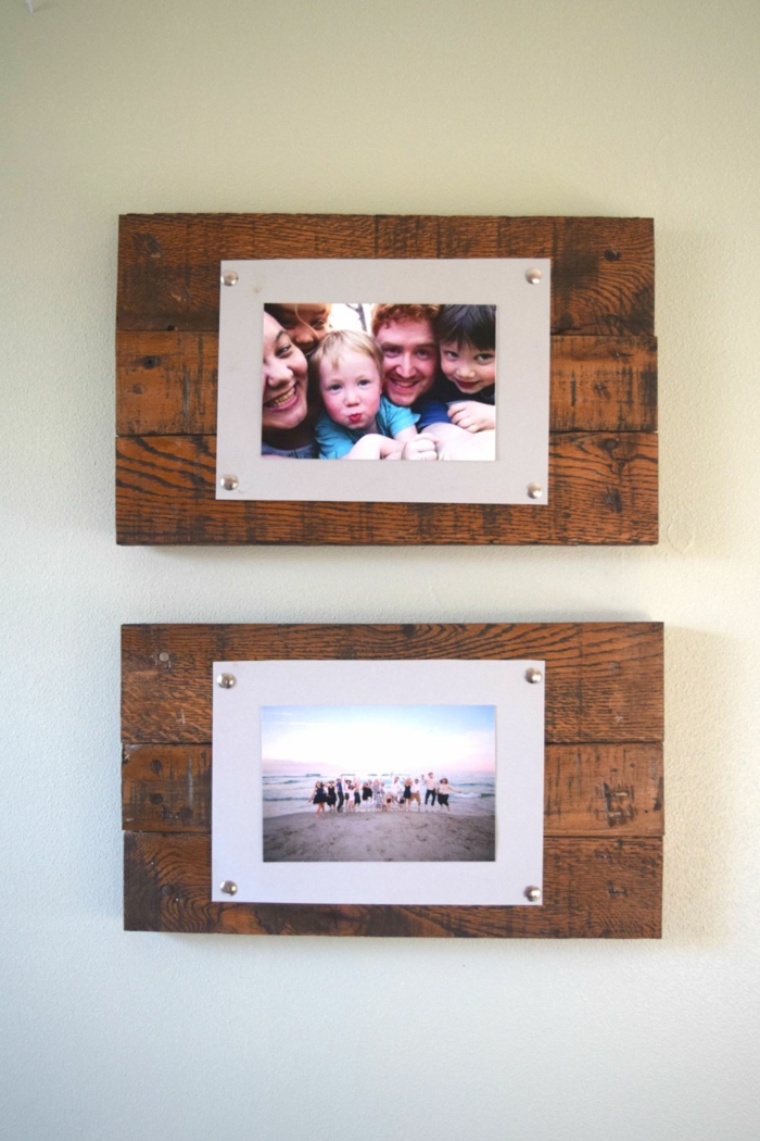 bricolaje marcos hechos de tablas de madera, fotos, pared de la foto en sí