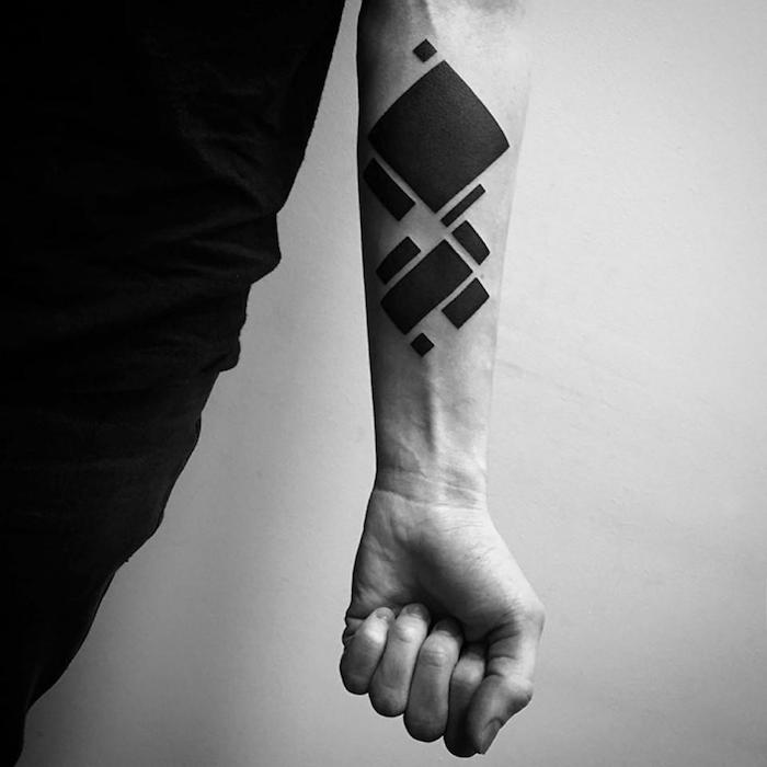 Tatuaje minimalista, rectángulos geométricos del tatuaje en diferentes tamaños