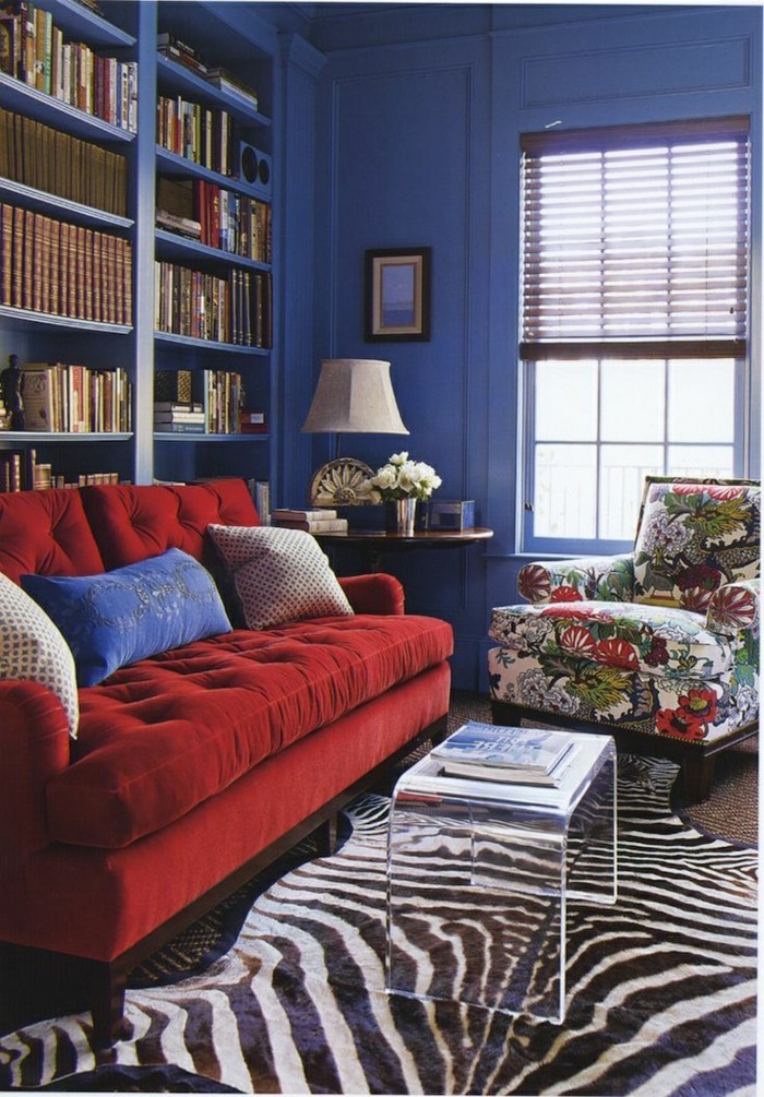 नीली फंसाया बेडरूम रंगीन कुर्सी स्टाइलिश काउच लाल