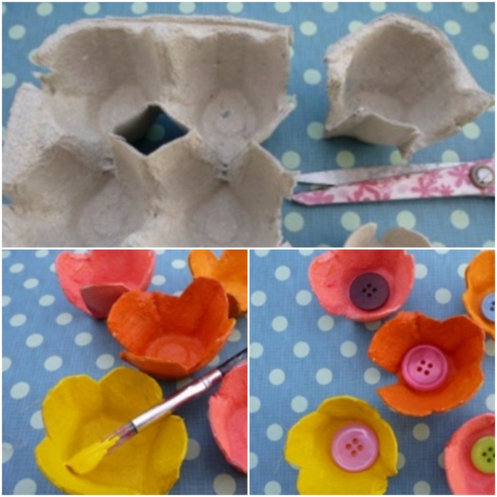 Les trois premières étapes comment faire des fleurs de carton d'oeufs lui-même