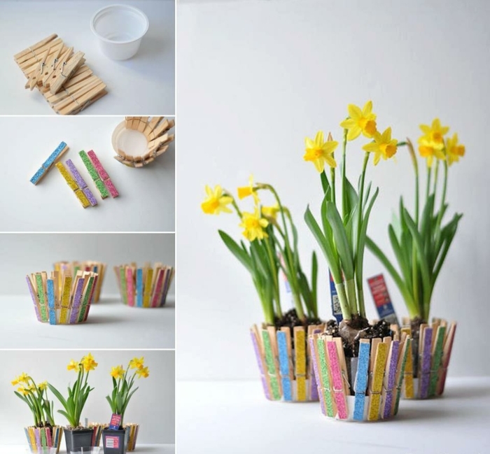 花盆为不同颜色的家用衣夹设计自己的多彩创意