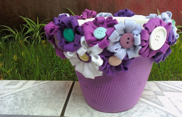 花盆阳台紫色设计想法花与按钮时尚紫色绿松石颜色蓝色白色