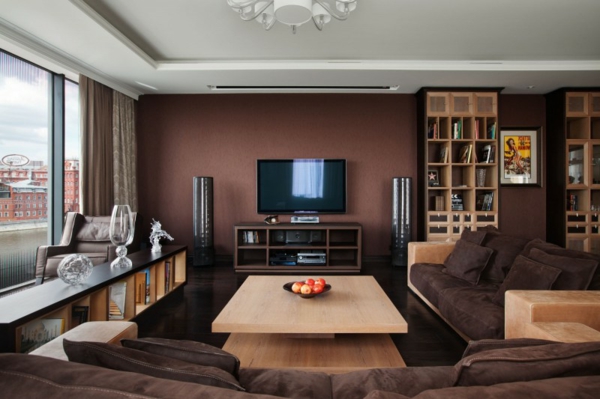 marrón-muebles de salón de madera