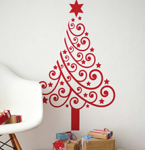 Χριστούγεννα-δέντρο-τοίχο αυτοκόλλητο-σύγχρονη χριστουγεννιάτικο δέντρο-ιδέες-αλλαγή μεγέθους