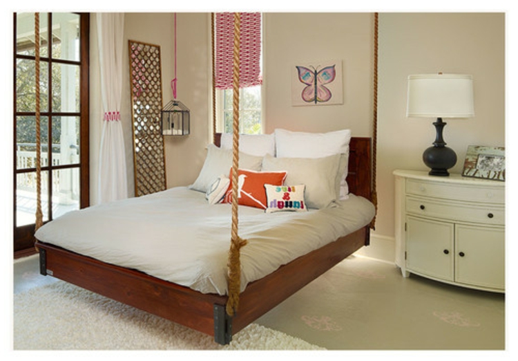 سرير معلق الفاخرة-بور-أنيقة-النبيل حبل الخشب والأبيض وسادة الانسجام مع غرف