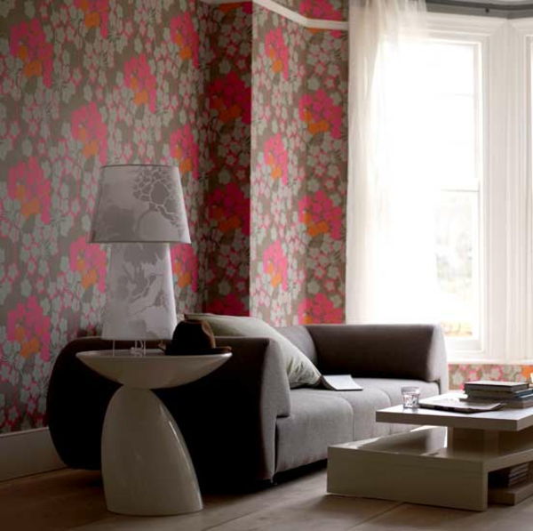 frais-papier peint avec des motifs de fleurs-rose-brun Fit-lampe