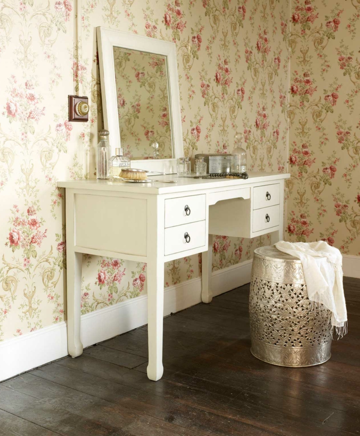 хладен ретро Wallpaper флорална декорация стол от метал с тоалетка поразителен дизайн