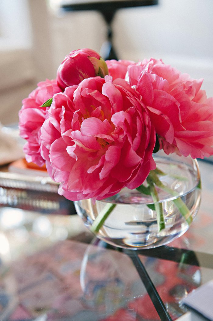 装饰花瓶，鲜花，花瓶，玻璃，粉红色的牡丹花