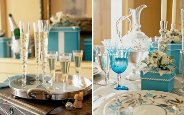 decoración en turquesa-color-dos-imágenes-interesantes - muchos vasos sobre la mesa