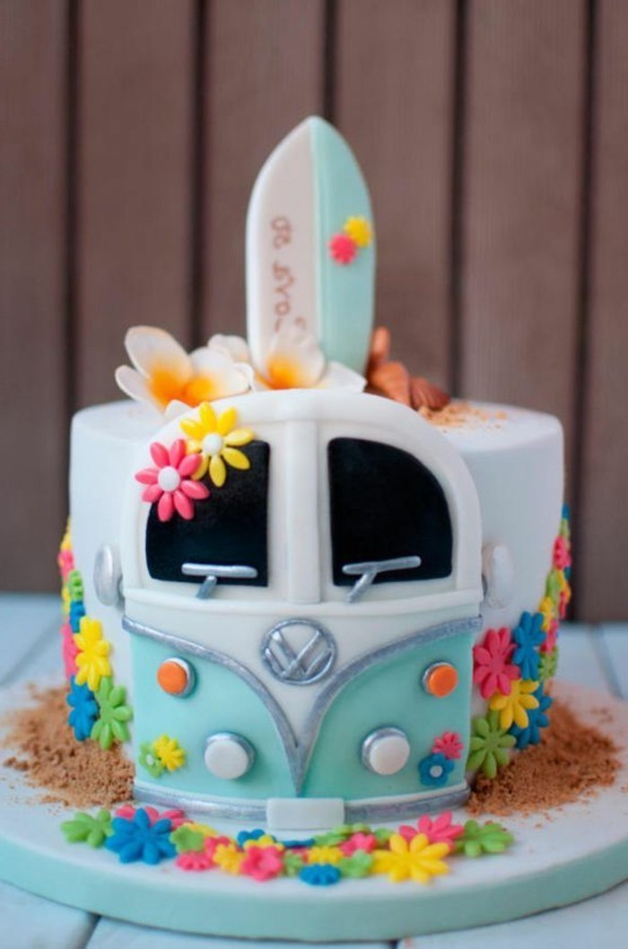 -decorated丰富多彩的生日蛋糕，在-的外形的大众范