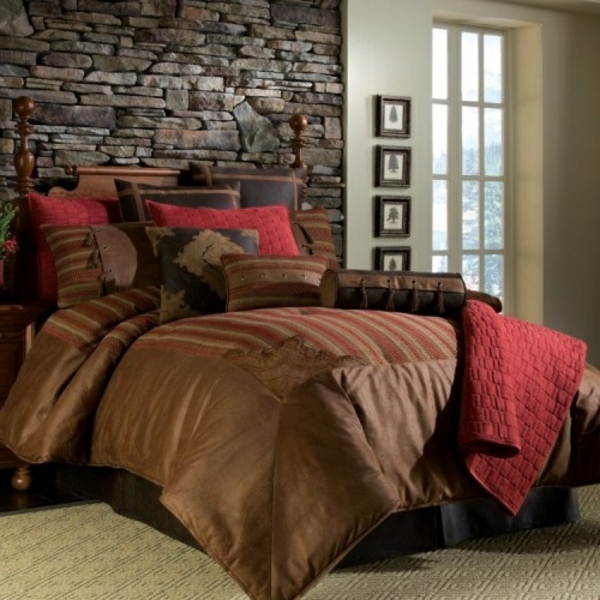 Tea-wall-in-the-bedroom-con una cama grande con cojín