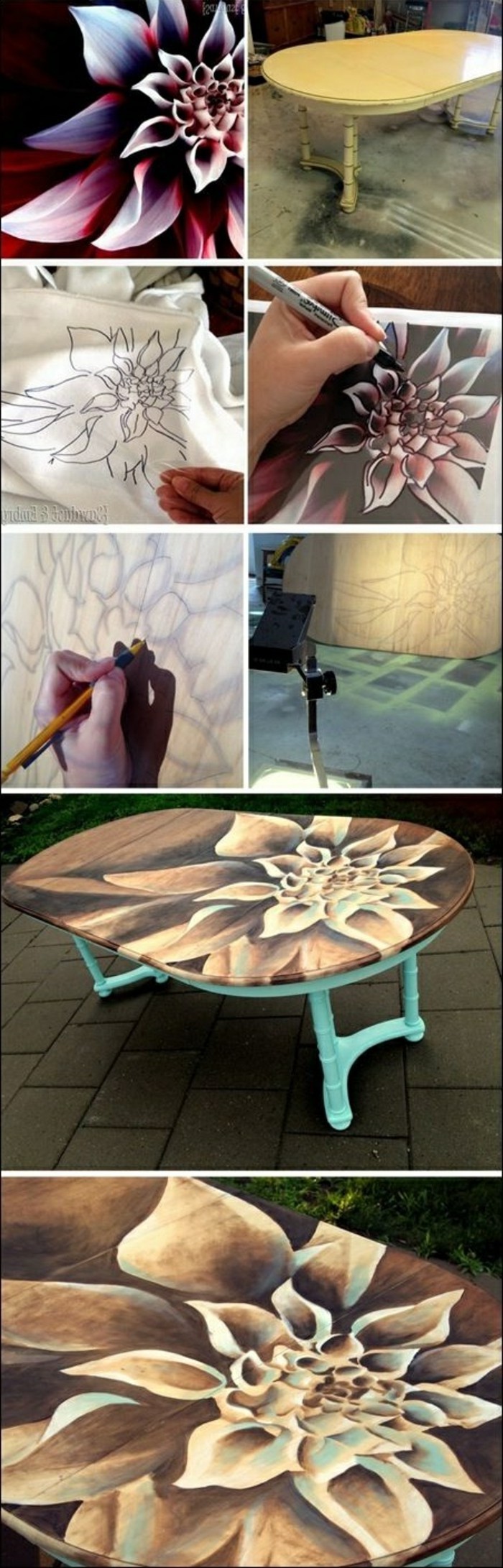 DIY-Moebel-יצירתי-wohnideen-שולחן-לקשט עם Flowers-