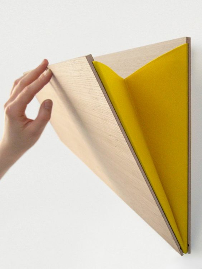 DIY墙货架从木材和黄色材料-ARM-wanddeko-想法墙设计