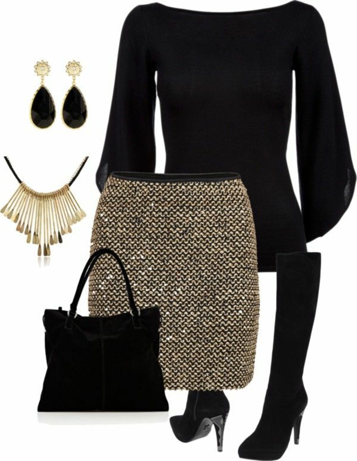 पोशाक कोड व्यापार आकस्मिक स्वर्ण श्रृंखला स्कर्ट काले सुनहरा चमकीला काले सुनहरा संगठन