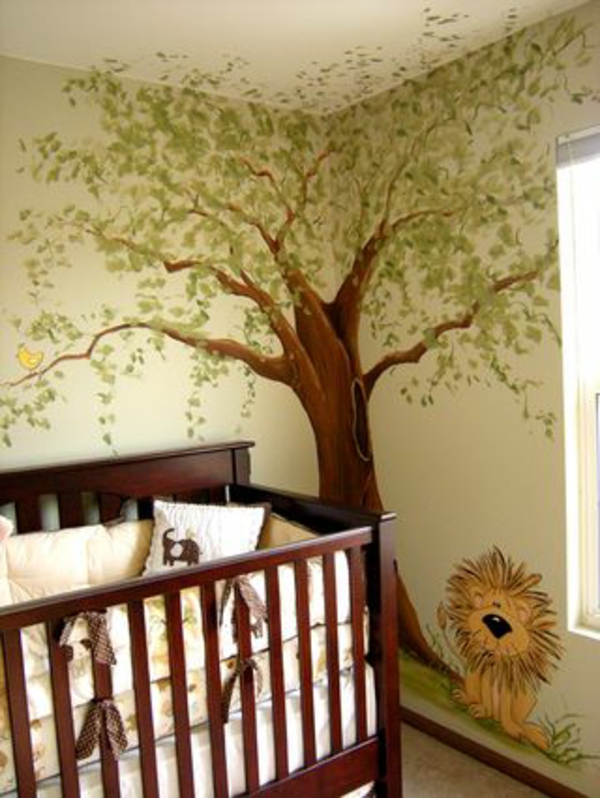 美丽的丛林苗圃婴儿床美丽的墙壁设计