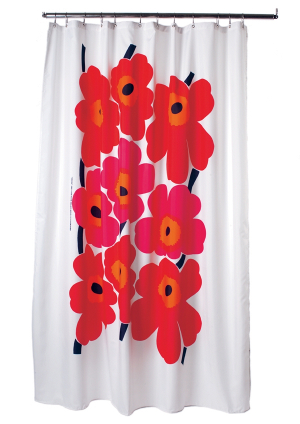 ντους κουρτίνα σχεδιασμό κόκκινο floral marimekko - φόντο σε λευκό