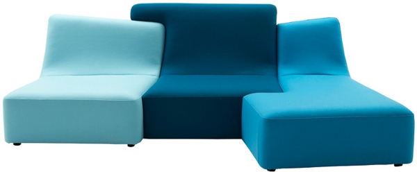 Γωνιακός καναπές-καλύμματα-μπλε χρώμα σε τρεις διαφορετικές αποχρώσεις