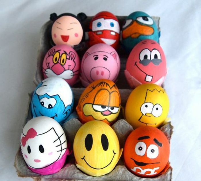 Oeufs de Pâques visages de héros populaires de dessins animés et autres spectacles