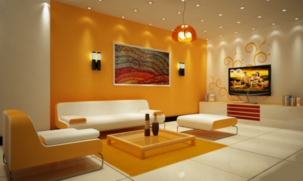oivallinen-valaistus-ideoita-olohuone-aksentti-seinä oranssi